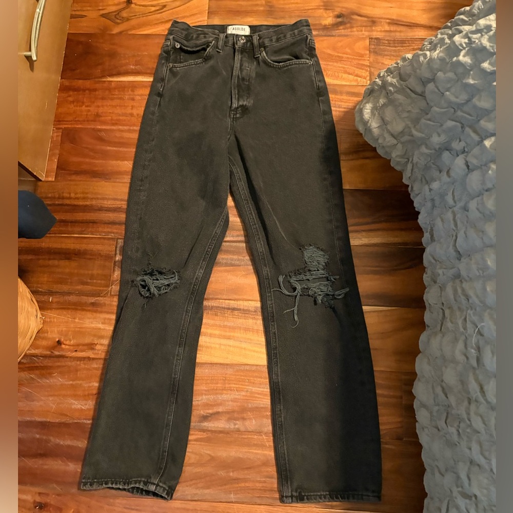 AGOLDE High Rise Distressed Straight Jeans – Washed Black – Size 23‎ (0436)